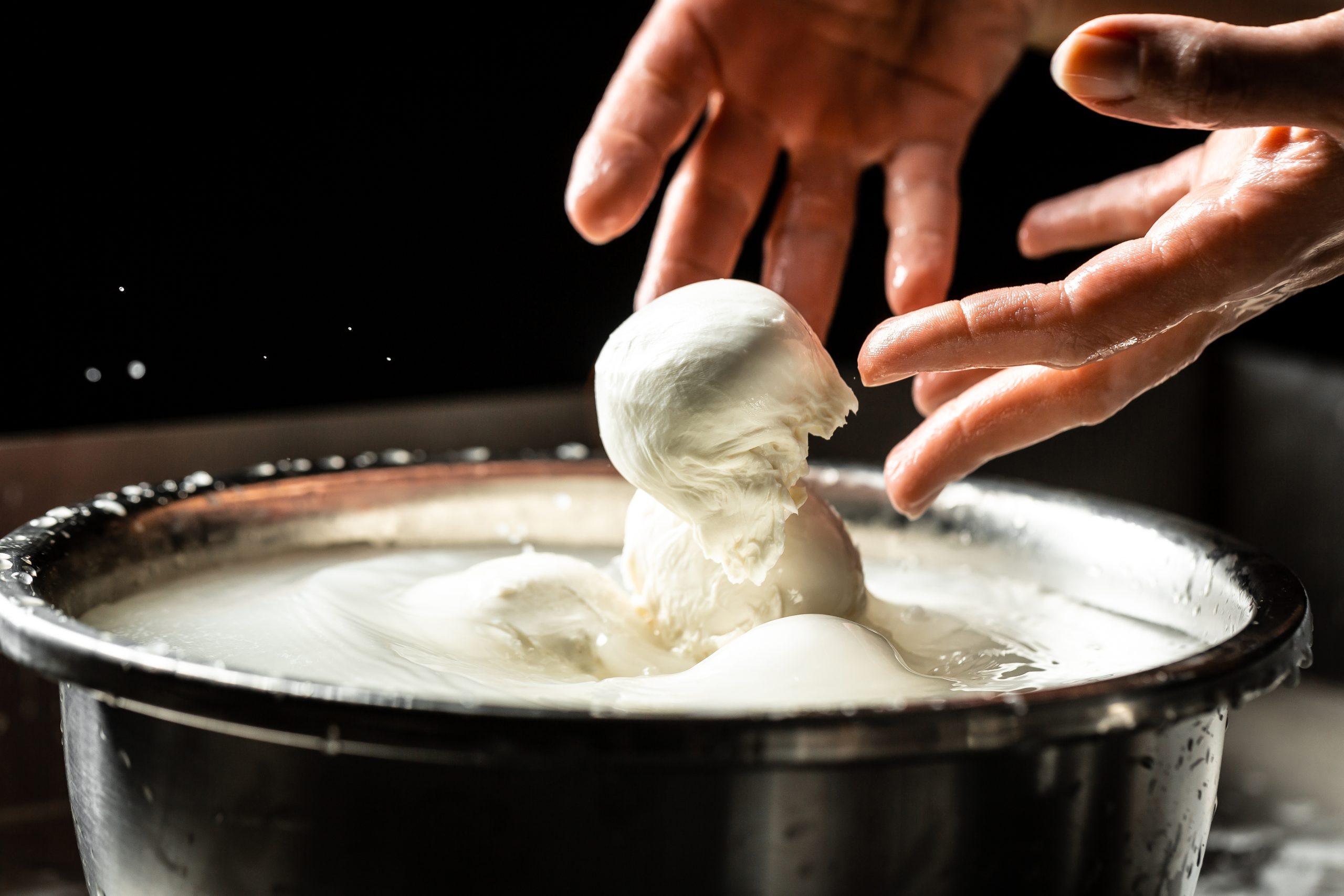 Hands Reaching for Dairy Ball in Kitchen Setting