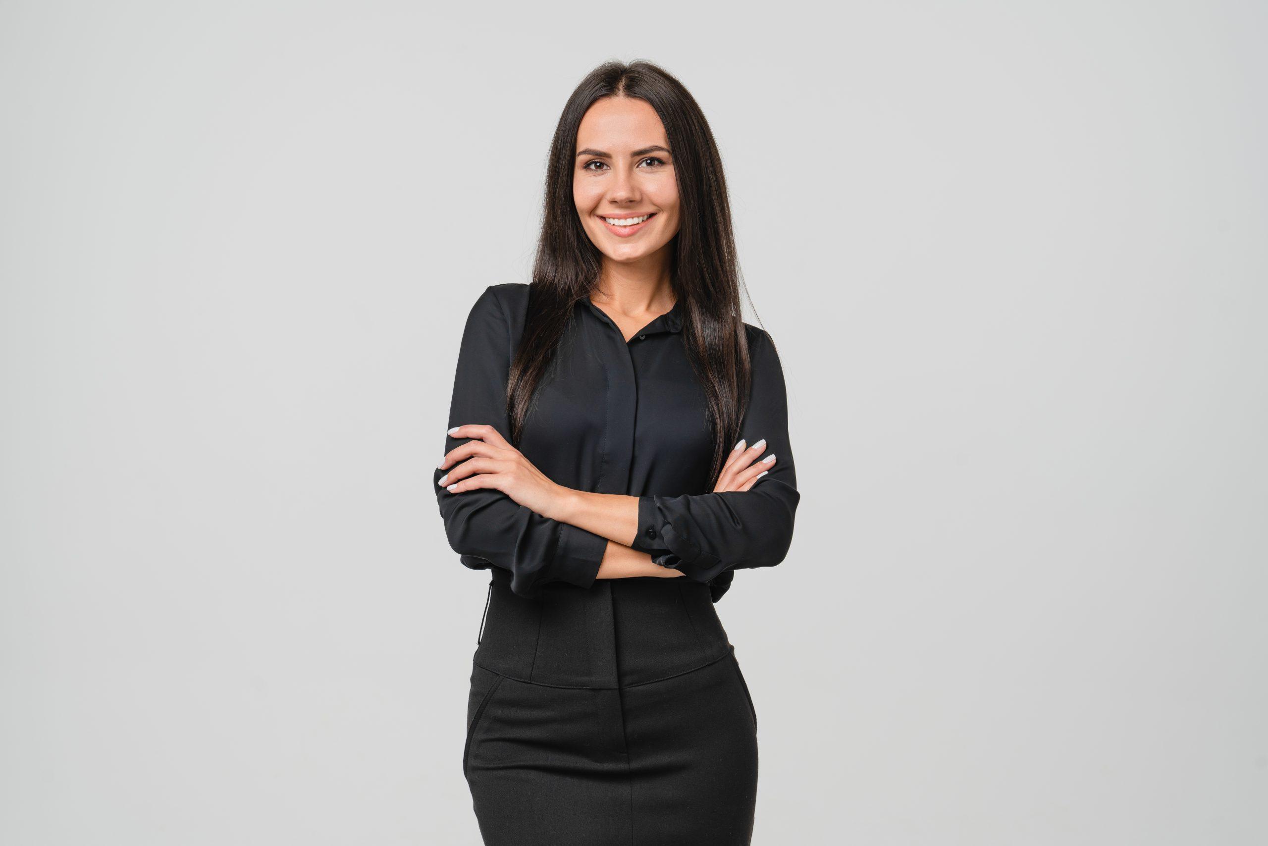 Confident Woman in Black Dress