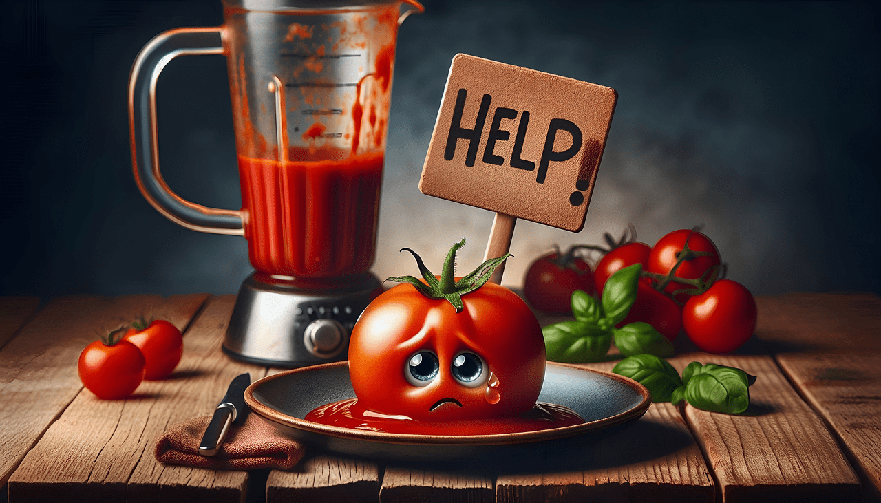 Sad Tomato Still Life with Blender